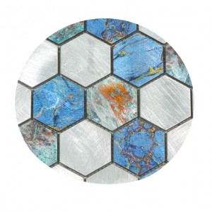 Beautiful Blue with silvery color  hexagon  sharp  Inkjet Printing Metal  Aluminum Mosaic Tiles kitchen backsplash