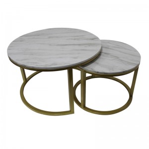 Modern Marble Top Gold Metal Coffee Small Sofa Side Table Round Living Room Furniture Metal End Table