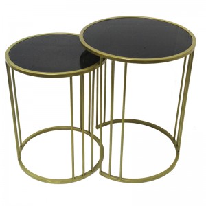 Black Modern Marbling Top Round Metal Tea Table Sofa Side Simple Wrought Iron Coffee Table