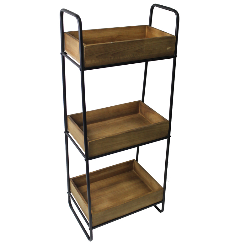 Multi-Purpose Home Metal Display Rack Kitchen Storage Shelf with Wooden Box Featured Image