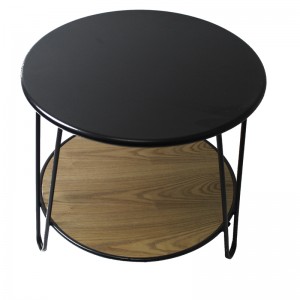 Modern Round Wooden Tabletop Side Table Small Side Table with Double Decker