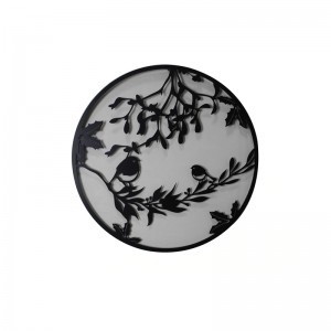 Laser Cutting Black Indoor/Outdoor Metal Wall Art Round Wall Hanging with Trees and Bird