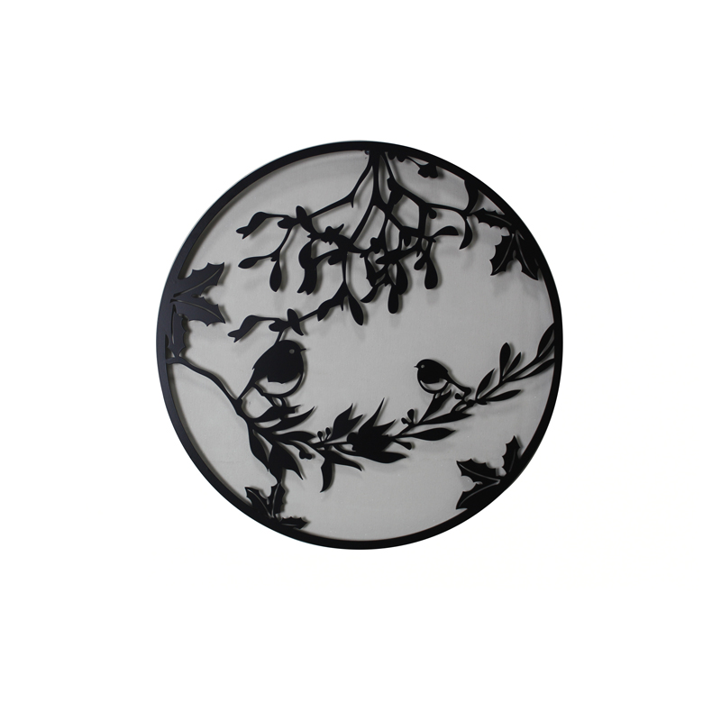 Laser Cutting Black Indoor/Outdoor Metal Wall Art Round Wall Hanging with Trees and Bird Featured Image