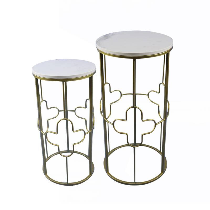 Set of 2 living room furniture modern metal frame gold marble top nesting side coffee table Featured Image