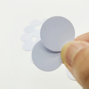 PVC RFID monētu etiķete ar NTAG213/215/216 mikroshēmu, diametrs 20mm/25mm/30/25mm