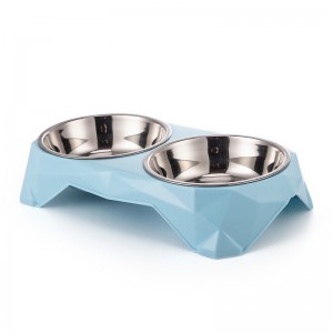 Diamond Surface Stainless Steel Dog Pet Double Bowls with Removable Bowls