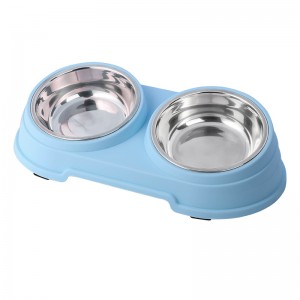 Double Slanted Stainless Steel Pet Bowl Dog Feeder