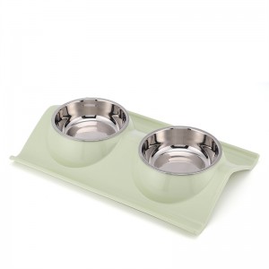 Premium Double Stainless Steel Dog Pet Bowls b'bażi ​​tal-plastik
