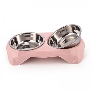 Diamond Surface Stainless Steel Dog Pet Double Bowl dengan Mangkuk Yang Dapat Dilepas