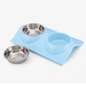 Premium Double Stainless Steel Dog Pet Bowls with plastic