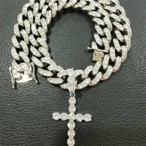 FOXI Fashion Glitter Sexy Party Diamond AAA Zircon CZ Stone Tennis Girl Cross Pendant Necklace Chain for Women