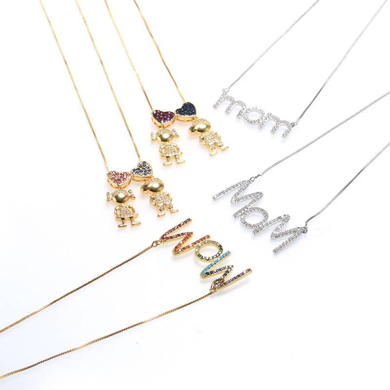 FOXI wholesale fashion gold rainbow Mama/MoM/mom necklaces box chain a perfect mother day jewelry gifts 2021