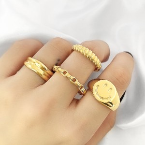FOXI gold ring ring jewelry women stainless steel ring Smiling face ring