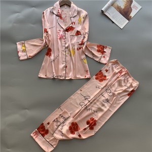 Cute cartoon Korean style silk pajamas women spring and autumn long-sleeved thin ice silk