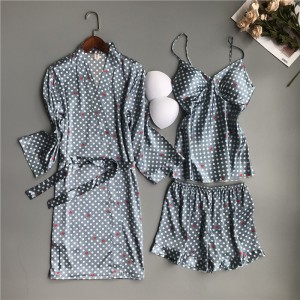 Women’s pajamas, silk-like three-piece suit, silk pajamas