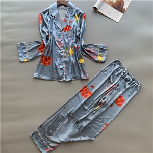 Cute cartoon Korean style silk pajamas women spring and autumn long-sleeved thin ice silk