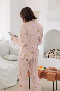 Women’s silk pajamas cardigan suit spring and summer long-sleeved home service