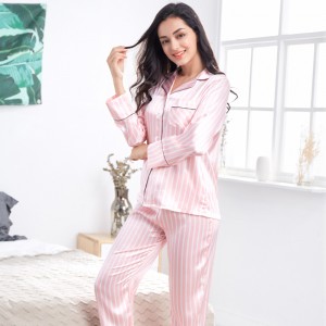 Women’s silk pajamas 2021 new striped casual thin long-sleeved trousers suit