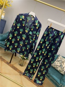 Real silk pajamas women two-piece suit cactus long-sleeved pants home service