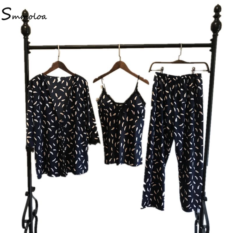 Smmoloa Women Sexy Silk Satin Pajamas Mature Sleepwear Pyjamas Set New Arrival