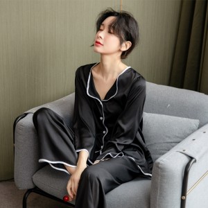 Youhottest Long Sleeves Solid Color Women Nature Silk Pajamas