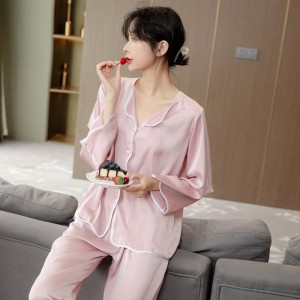 Youhottest Long Sleeves Solid Color Women Nature Silk Pajamas