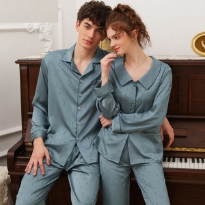 Pajamas female couple casual lapel home service suit high-quality ice silk