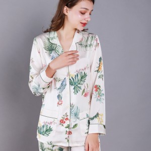 Pajamas summer feminine luxury printed cardigan long-sleeved silk