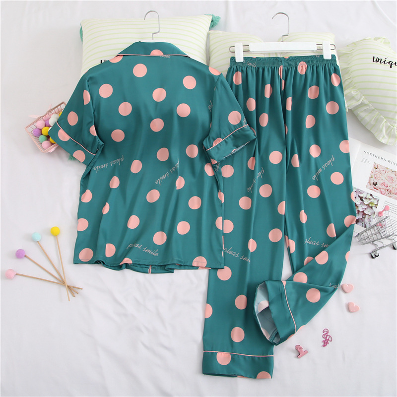 Youhottest Short Sleeves Long Pants Silk Pajamas Print Top Quality Silk Featured Image