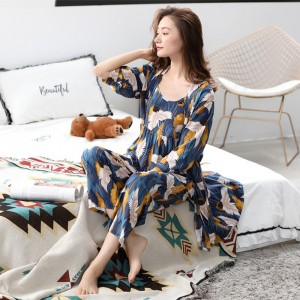 Youhottest Silk Cotton Pajamas Sets Women Sexy Robes 3pcs Sleepwear Set