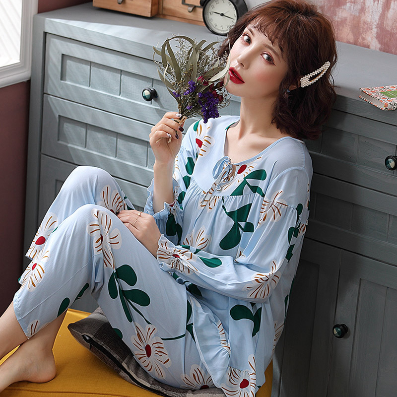 Youhottest Soft Silk Cotton pyjamas Short Sleeves Long Pants Women Pajamas Featured Image