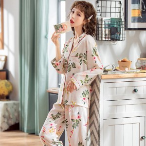Youhottest Soft Silk Cotton Pjs Long Sleeves Long Pants Women Pajamas
