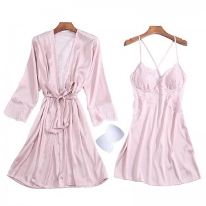 Youhottest Women Floral Print Silk Robe with Gown sets Satin Robe Set Short Sleeve