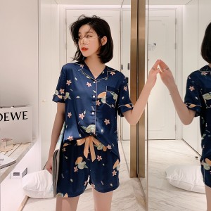 Youhottest Summer printed women’s pajamas,  silk surface slippery short-sleeved shorts with straps
