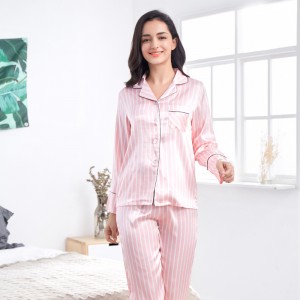 Youhottest M -3Xl Over Size Long Sleeves Pijama Women Pink Stripe Silk Pajamas