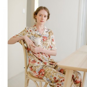 Youhottest Women Rayon Short Sleeve Pajamas Sets Tun-down Collar Sleepwear