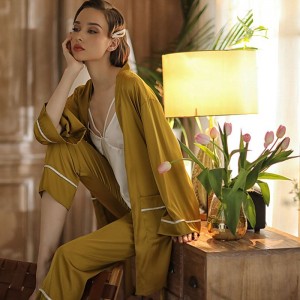 2021 new ice silk pajamas women’s long-sleeved thin simulation silk