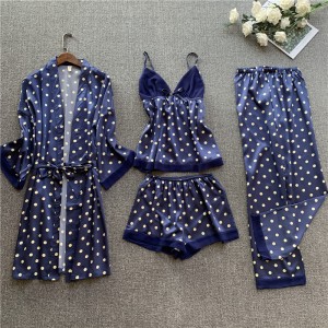 Youhottest Silk Pajamas Sets Women Sexy Robers 4-piece Suits Women Spaghetti Straps Top+Pants