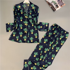 Real silk pajamas women two-piece suit cactus long-sleeved pants home service