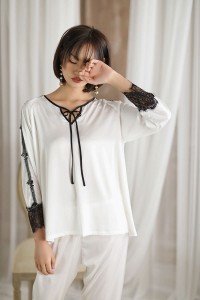 High-end pajamas simulation silk lace home wear women