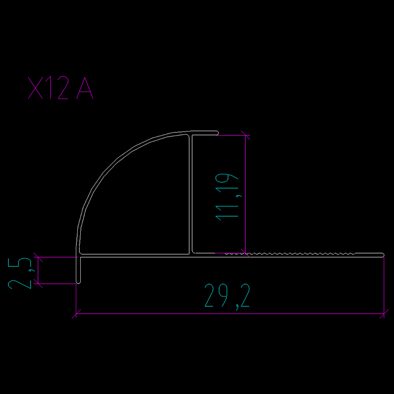 Aluminium Pobzeb Trim Arc Angle Quarter Round Edge Kaw hom X12A
