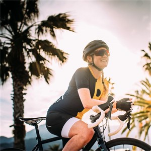 Camisola feminina de ciclismo manga curta com painéis sublimados