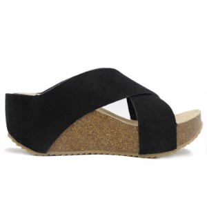 Wholesale Girls Leather Cross Strap Wedge Footbed Sliders