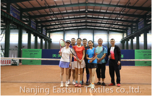 Eastsun textiles sales team attending tennis clay court match in Nanchang city
