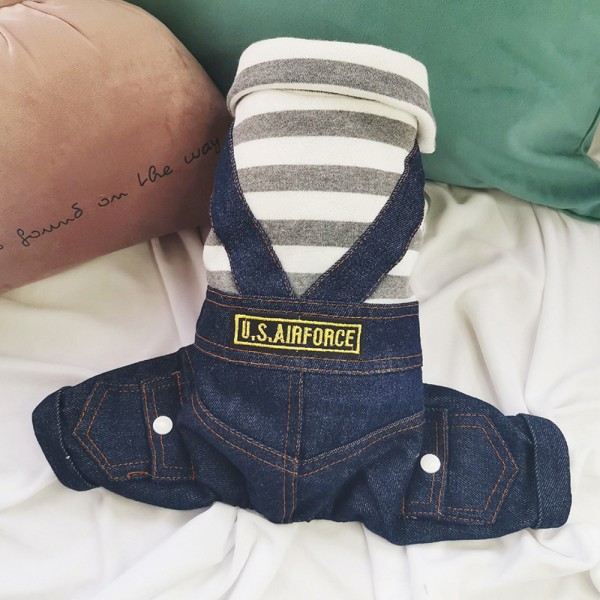 Factory Clothes Striped Pajamas Denim Outfits Blue Jeans for Small Puppy Medium Dogs
