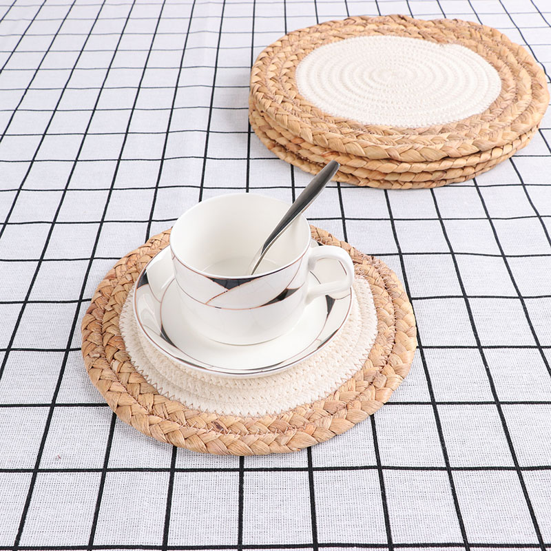 Tafelmatten van rotan en geweven placemats - natuurlijke ronde gevlochten waterhyacint geweven placemat - antislip hittebestendige matten voor tafel, onderzetters, potten, pannen en theepotten in de keuken