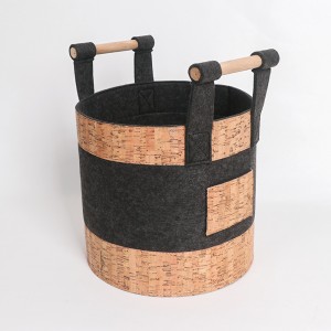 Good Quality Felt Basket - Felt Cylinder Storage Hamper Basket With Wood Handle for Laundry Firewood – Fusen