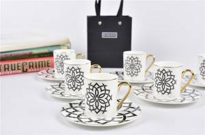 Best quality Cutlery Tray - Van Cleef shape New bone china Espresso cup&saucer set , 90cc Espresso Cups with Saucers, cups with Golden Handle, for Espresso and coffee, Pattern Design (Set of 6...