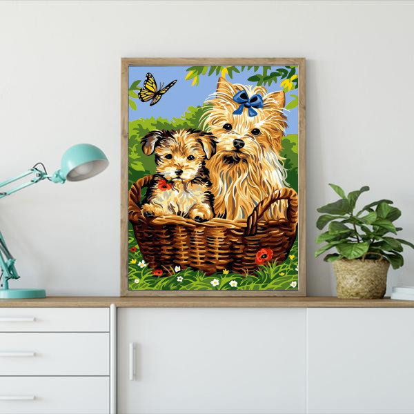 Photo Custom Home Decor For Kids / Adults Wall Art cute puppy Hand Painted Oil Painting By Numbers Featured Image