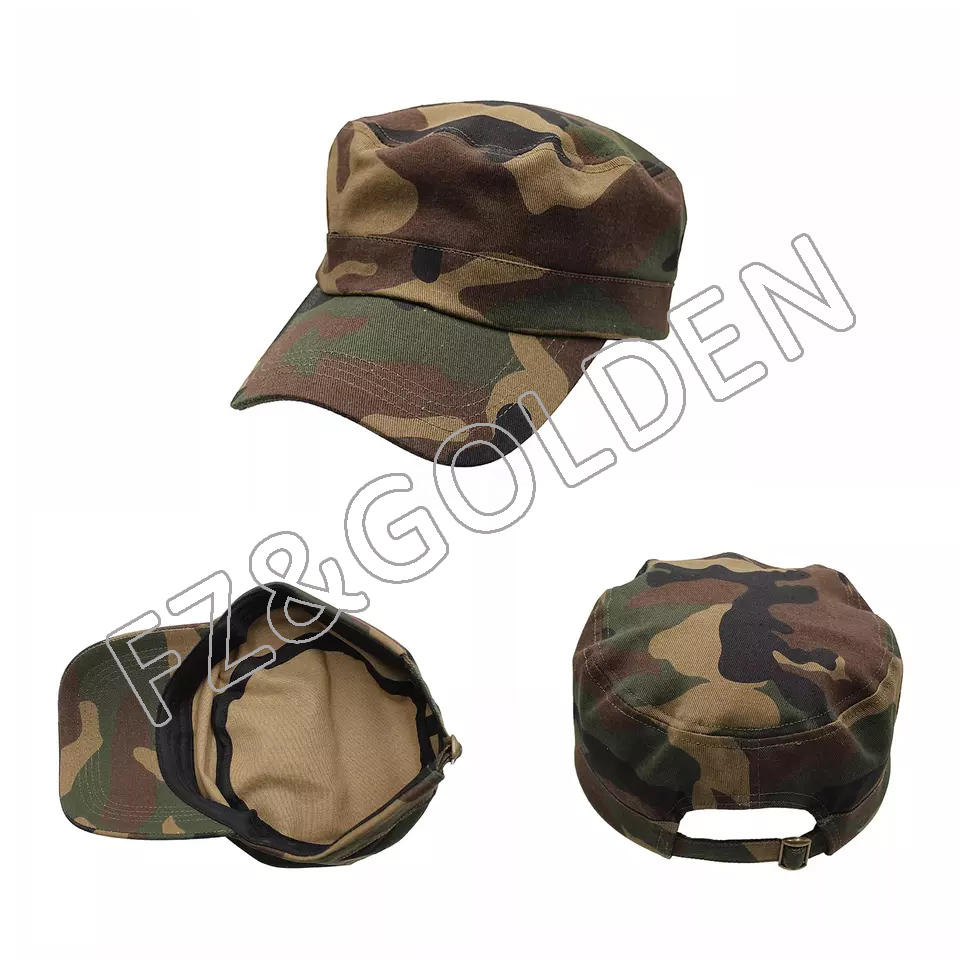 Cadet Military Hat Unisex Adjustable Flat Army Caps kev muag khoom